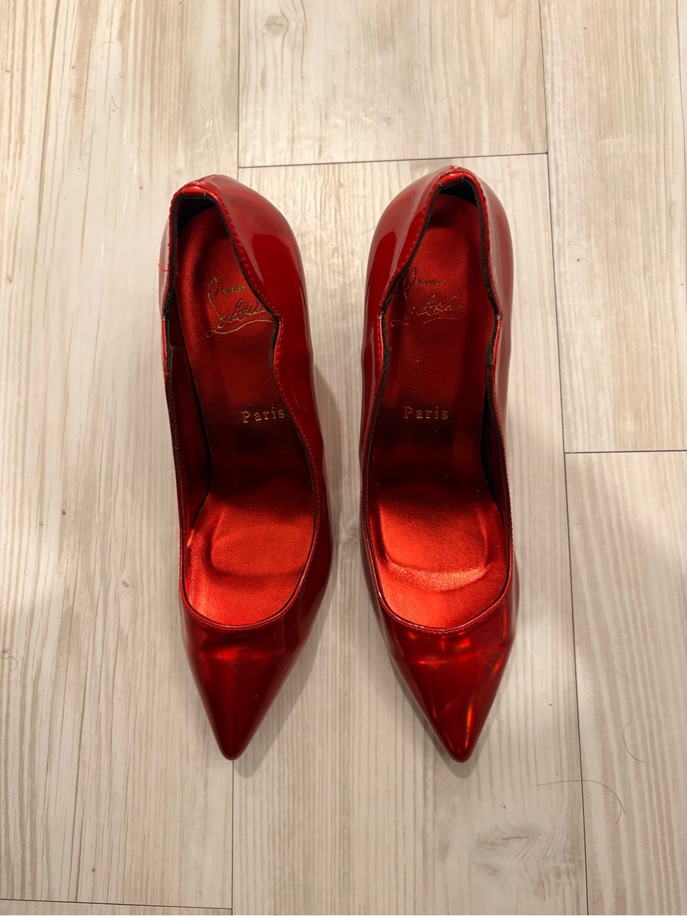 Christian Louboutin Shiny Red Pointed Toe Pumps